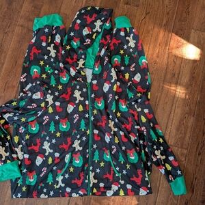 EUC Holiday Christmas Adult Unisex Zip Up Hooded Onesie Size XXL